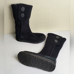 UGG Lattice Cardy 5 Black Knit Fold Over Button Boots Outdoor Indoor